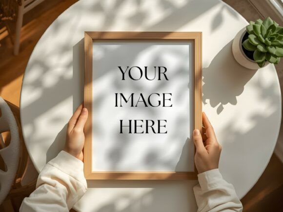 Download Flat Lay Hands Holding Frame Mockup - Premium Resources