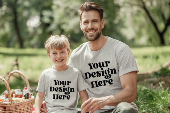 Download Gildan 5000 Dad &amp; Son White Shirt Mockup - Premium Bundle