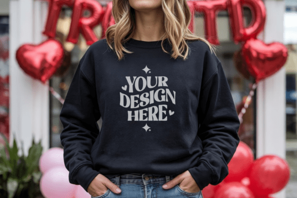 Download Valentine Gildan 18000 Black Mockup 6 - Premium Resources